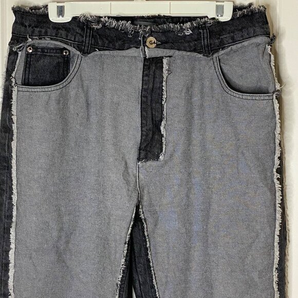 Manière De Voir Women’s 16 Grey Black Panel Jeans Raw Edge Zipper Split Hem Edgy - Picture 7 of 14